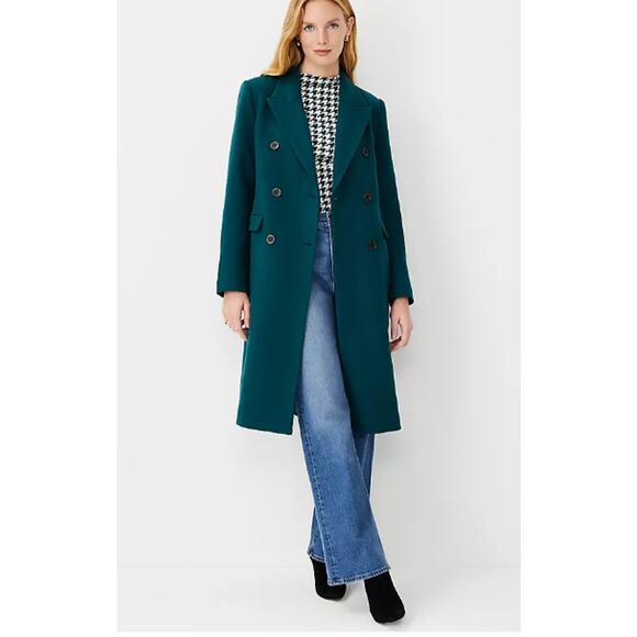 NWOT Ann Taylor Wool Blend Tailored Chesterfield Coat Emerald Green Small - Picture 1 of 5